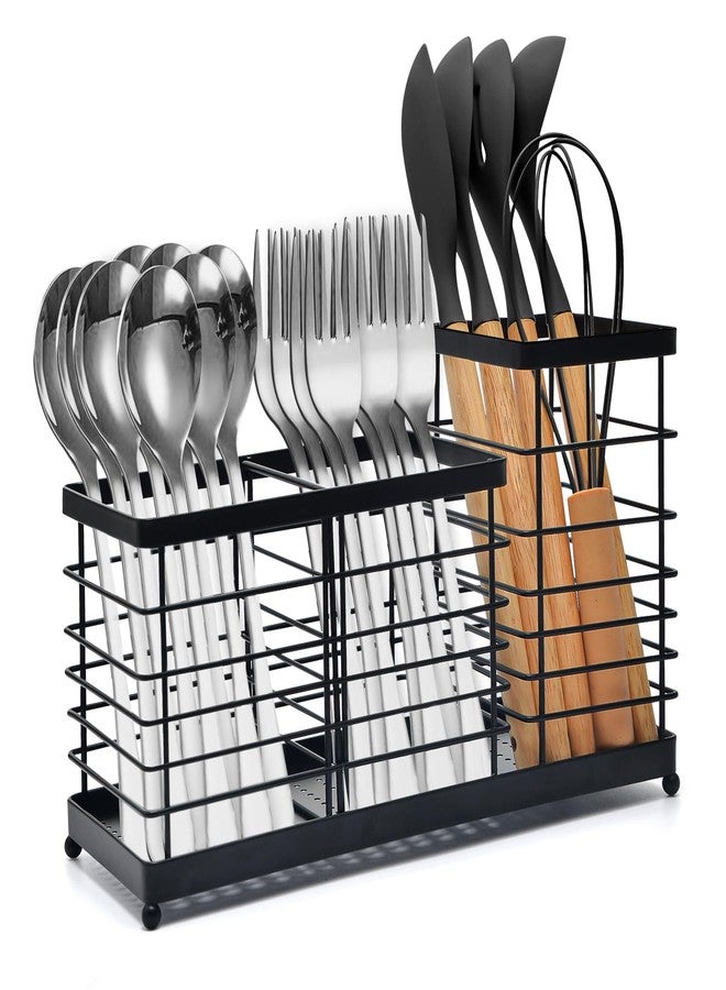 wishfly 3-In-1 Utensil Holder for Kitchen Counter,Matte Black Stainless Steel Spatula Holder with Metal Base,Removable Divider Kitchen Utensil Holder,Large Cooking Utensil Organizer for Farmhouse - Image 1
